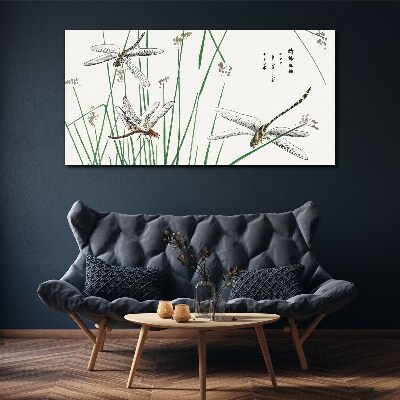 Slender dragonflies in green surroundings Canvas print