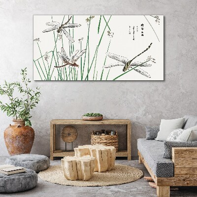 Slender dragonflies in green surroundings Canvas print