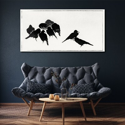 Black birds on white background Canvas print