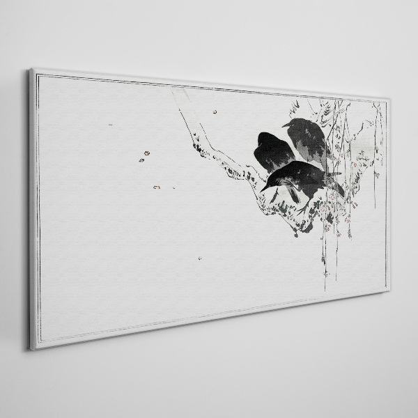 Black birds on a branch Canvas print