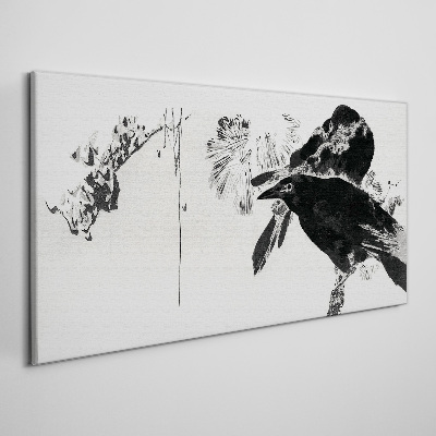 Black bird against the background of nature Canvas print