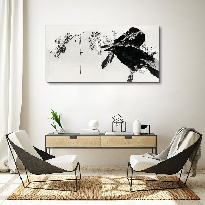 Black bird against the background of nature Canvas print