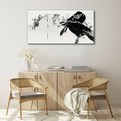 Black bird against the background of nature Canvas print