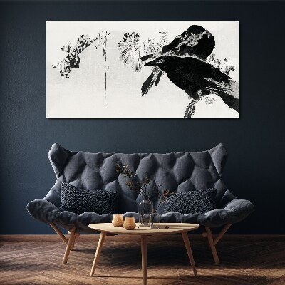 Black bird against the background of nature Canvas print