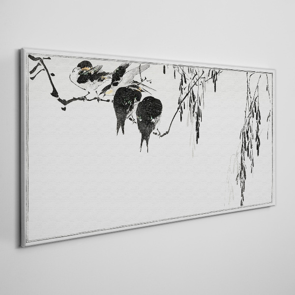 Birds on a branch in white Canvas print