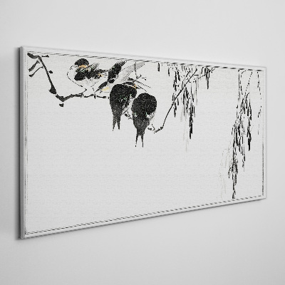 Birds on a branch in white Canvas print