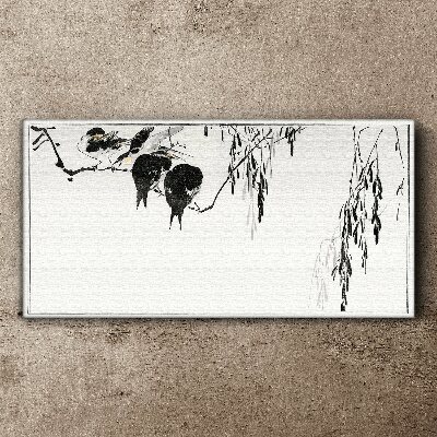 Birds on a branch in white Canvas print