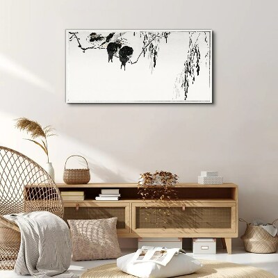 Birds on a branch in white Canvas print