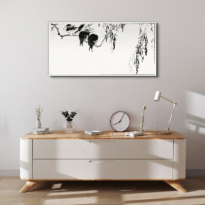 Birds on a branch in white Canvas print