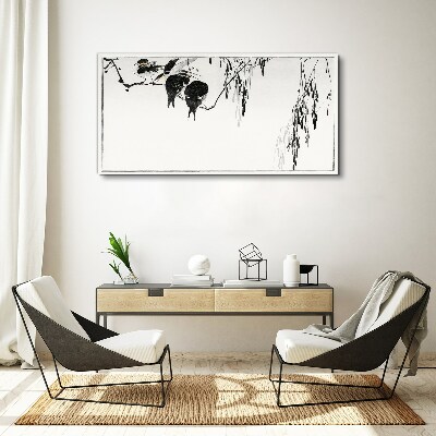 Birds on a branch in white Canvas print