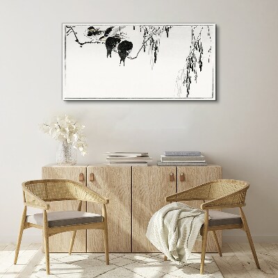 Birds on a branch in white Canvas print