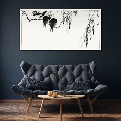 Birds on a branch in white Canvas print