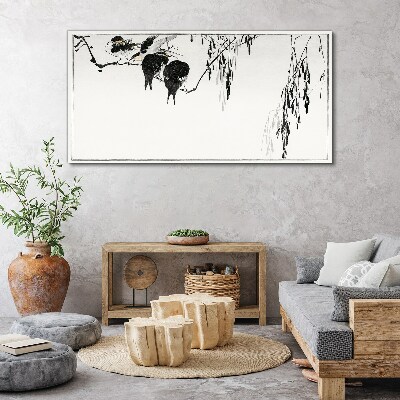 Birds on a branch in white Canvas print