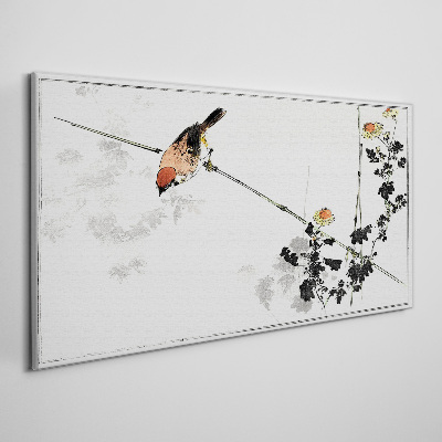 Bird on a branch with flowers Canvas print