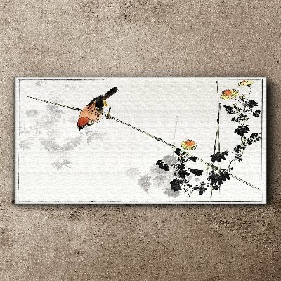 Bird on a branch with flowers Canvas print