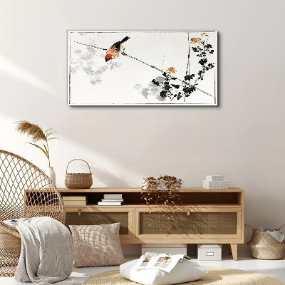 Bird on a branch with flowers Canvas print