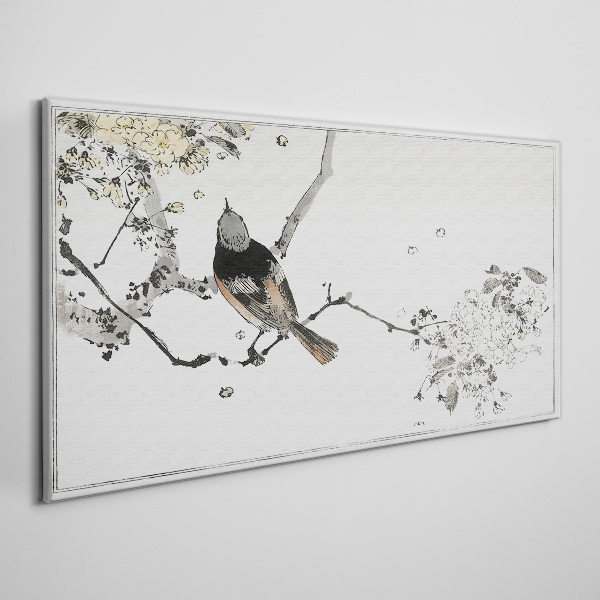 A bird on a branch in delicate colors Canvas print