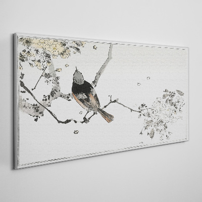 A bird on a branch in delicate colors Canvas print