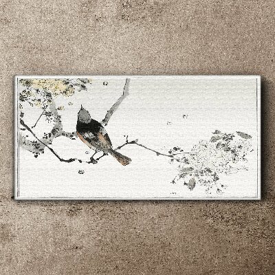 A bird on a branch in delicate colors Canvas print