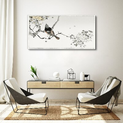 A bird on a branch in delicate colors Canvas print