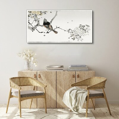 A bird on a branch in delicate colors Canvas print