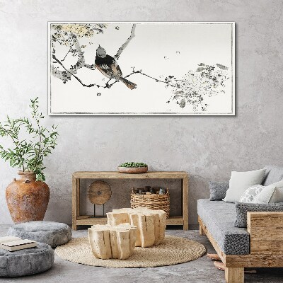 A bird on a branch in delicate colors Canvas print