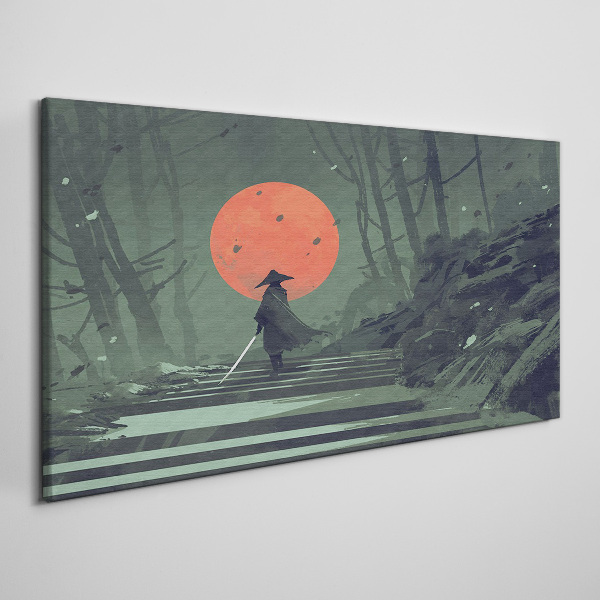 Samurai in the shadow of the rising sun Canvas Wall art