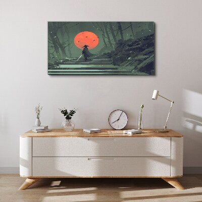 Samurai in the shadow of the rising sun Canvas Wall art