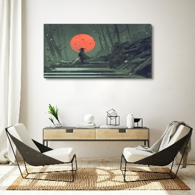 Samurai in the shadow of the rising sun Canvas Wall art