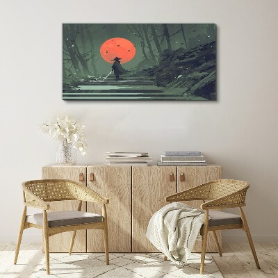 Samurai in the shadow of the rising sun Canvas Wall art