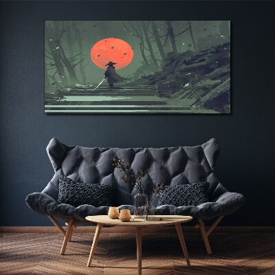 Samurai in the shadow of the rising sun Canvas Wall art