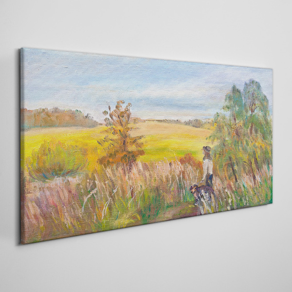 Summer landscape with a figure and a dog Canvas print
