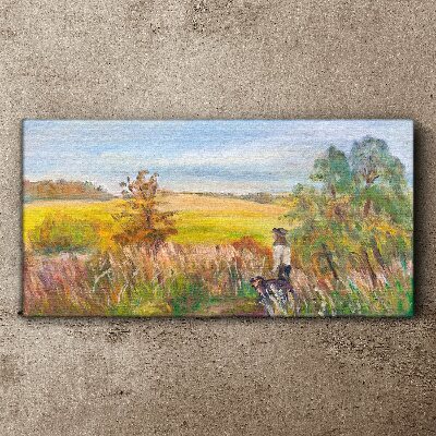 Summer landscape with a figure and a dog Canvas print