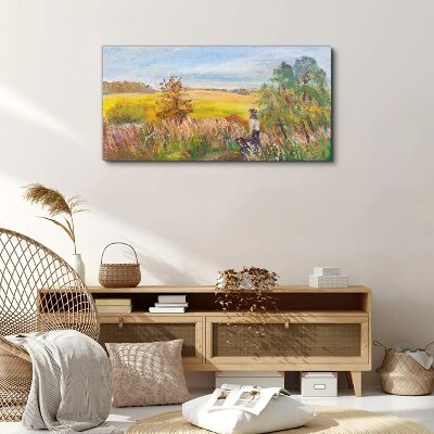 Summer landscape with a figure and a dog Canvas print