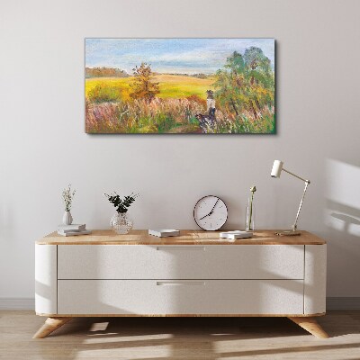 Summer landscape with a figure and a dog Canvas print