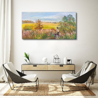 Summer landscape with a figure and a dog Canvas print