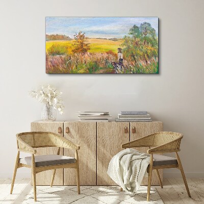 Summer landscape with a figure and a dog Canvas print