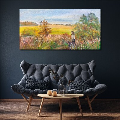 Summer landscape with a figure and a dog Canvas print