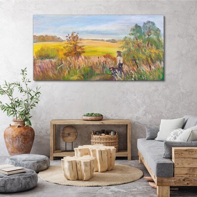 Summer landscape with a figure and a dog Canvas print