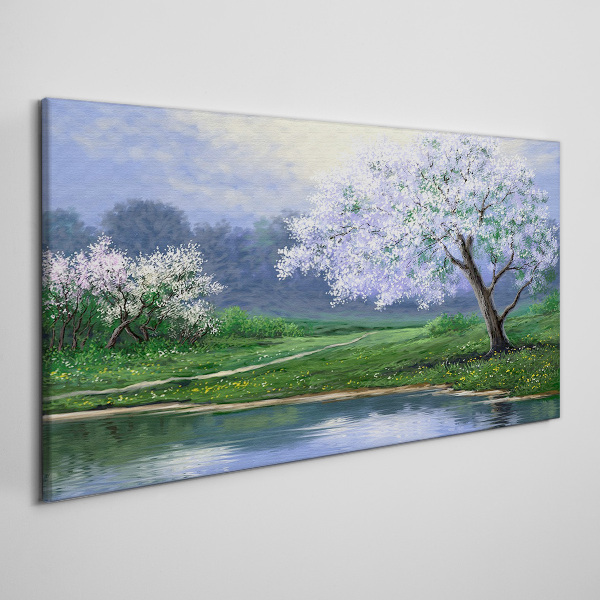 Spring landscape with blooming trees Canvas Wall art