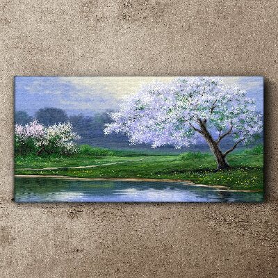 Lake tree blossoms Canvas Wall art