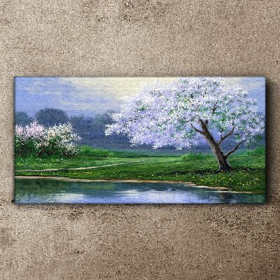 Spring landscape with blooming trees Canvas Wall art