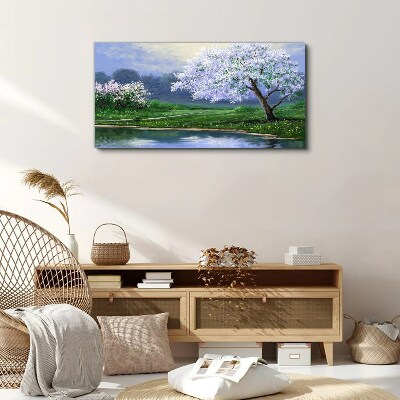 Spring landscape with blooming trees Canvas Wall art