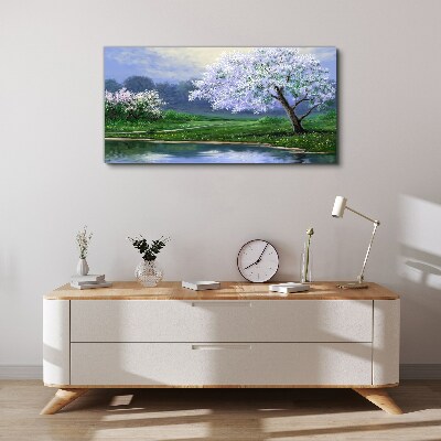 Spring landscape with blooming trees Canvas Wall art