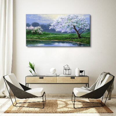 Lake tree blossoms Canvas Wall art