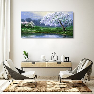 Spring landscape with blooming trees Canvas Wall art