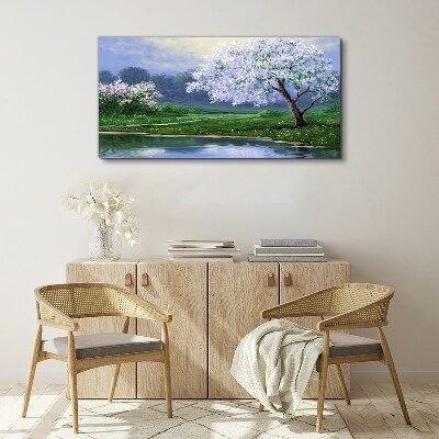 Spring landscape with blooming trees Canvas Wall art