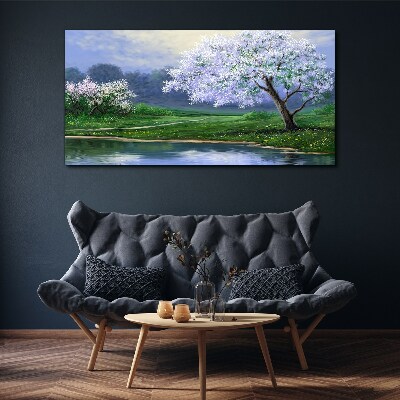 Spring landscape with blooming trees Canvas Wall art