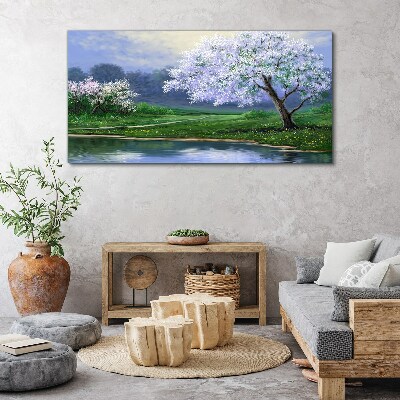 Spring landscape with blooming trees Canvas Wall art
