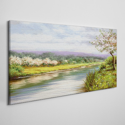 Tree flowers river landscape Canvas Wall art